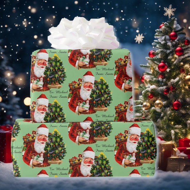 Santa Claus Personalise Recipients Name Christmas Wrapping Paper (Creator Uploaded)