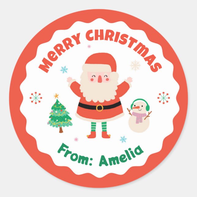 Santa Claus Personalised Christmas Stickers (Front)