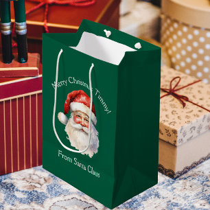 Santa Claus Personalised Green Kids Christmas Medium Gift Bag