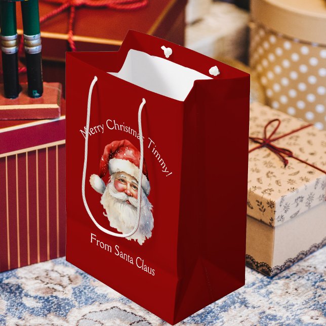 Santa Claus Personalised Red Kids Christmas Medium Gift Bag (Creator Uploaded)