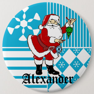 Santa Claus Personalised Stocking Name Tag Buttons