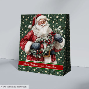 Santa Claus Personalized Gift Bag, Vintage Holiday Medium Gift Bag