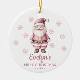 Santa Claus Personalized Girl's First Christmas Ceramic Ornament