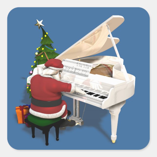 Santa Claus Pianist Square Sticker (Front)