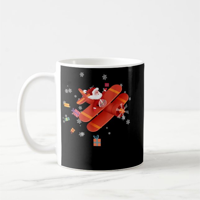 Santa Claus Pilot Flying Aeroplane Merry Christmas Coffee Mug (Left)