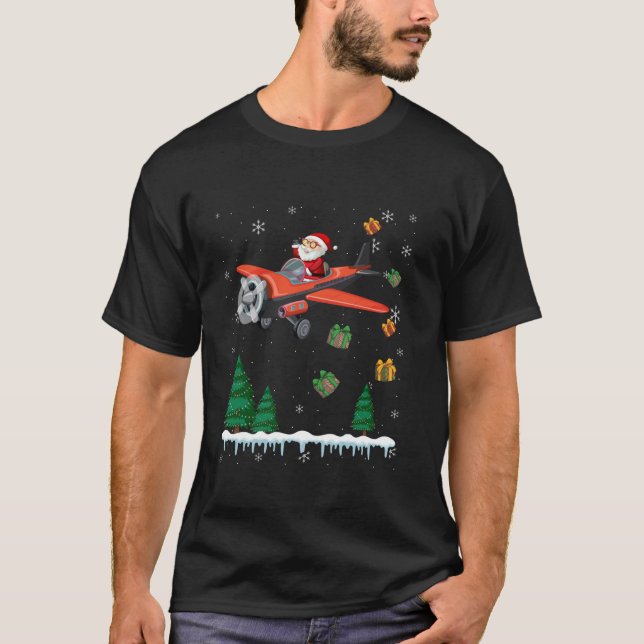 Santa Claus Pilot Flying Aeroplane Merry Christmas T-Shirt (Front)