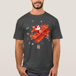 Santa Claus Pilot Flying Aeroplane Merry Christmas T-Shirt