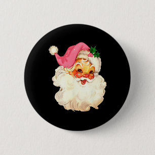 Santa Claus Pink Christmas Face Old Xmas Vintage P 6 Cm Round Badge