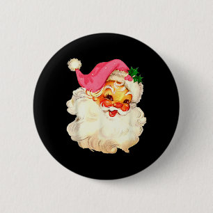 Santa Claus Pink Christmas Face Old Xmas Vintage P 6 Cm Round Badge