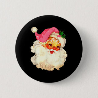 Santa Claus Pink Christmas Face Old Xmas Vintage P 6 Cm Round Badge