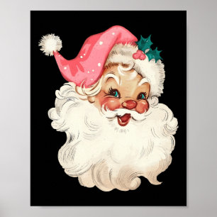 Santa Claus Pink Christmas Face Old Xmas Vintage P Poster