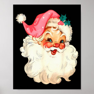 Santa Claus Pink Christmas Face Old Xmas Vintage P Poster