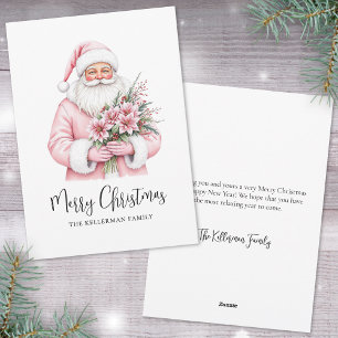 Santa Claus Pink Christmas Holiday Card
