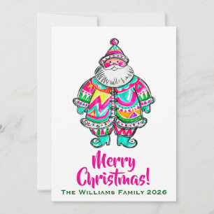 Santa Claus Pink Christmas Holiday Card