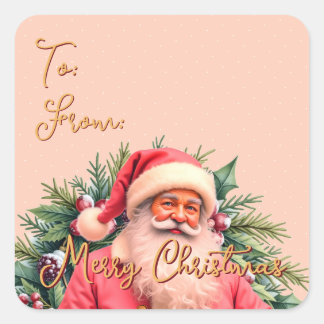 Santa Claus Pink Elegant Square Sticker