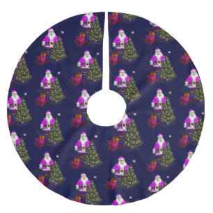 Santa Claus Pink Ribbons Brushed Polyester Tree Skirt