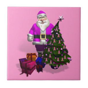 Santa Claus Pink Ribbons Ceramic Tile