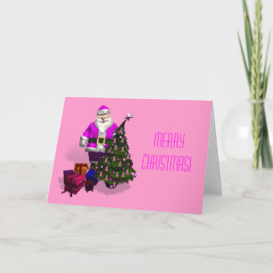 Santa Claus Pink Ribbons Holiday Card
