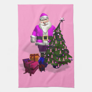 Santa Claus Pink Ribbons Tea Towel