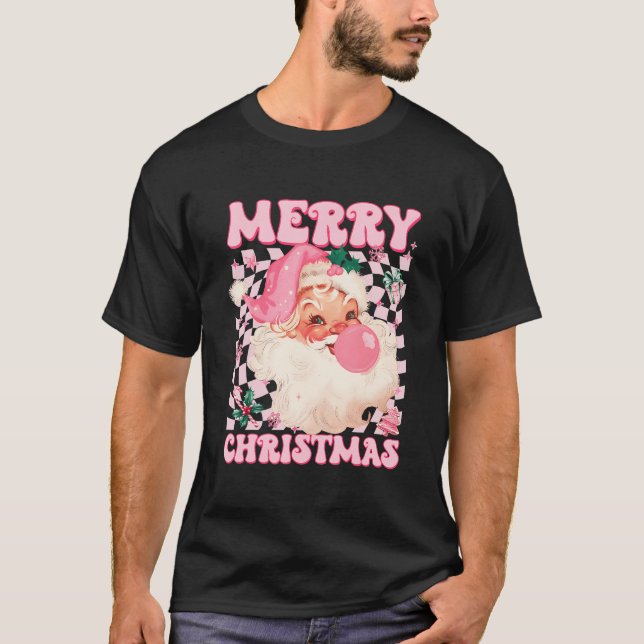 Santa Claus Pink Sunglasses Blowing Bubble Gum  T-Shirt (Front)