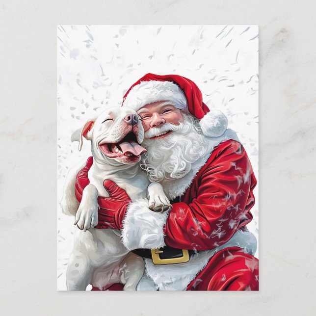 Santa Claus & Pitbull Puppy Dog Postcard (Front)