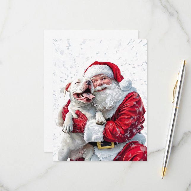 Santa Claus & Pitbull Puppy Dog RSVP Card (Front/Back In Situ)