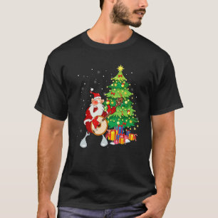 Santa Claus Play Banjo Nearby Christmas Tree T-Shirt