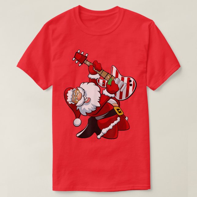 Santa Claus Play Guitar Matching Family Christmas  T-Shirt (Design Front)