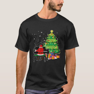 Santa Claus Play Piano Nearby Christmas Tree Funny T-Shirt