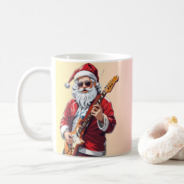 Santa Claus Playing a Guitar Coffee Mug (With Donut)