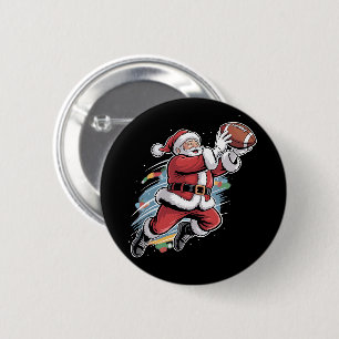 Santa Claus Playing American Football Christmas 6 Cm Round Badge