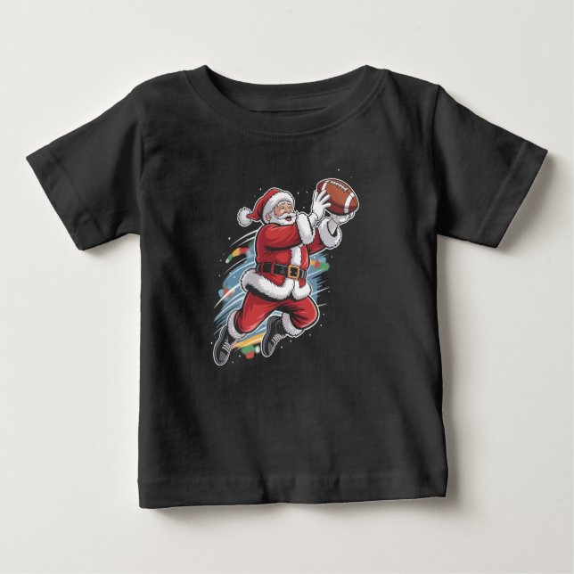 Santa Claus Playing American Football Christmas  Baby T-Shirt (Front)