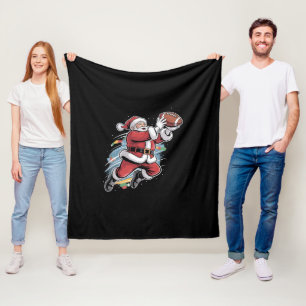 Santa Claus Playing American Football Christmas  Fleece Blanket