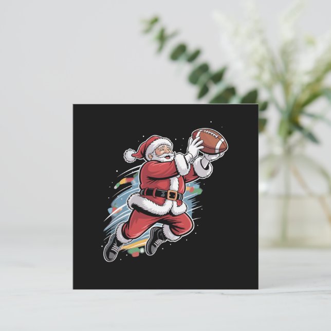 Santa Claus Playing American Football Christmas  Holiday Card (Standing Front)