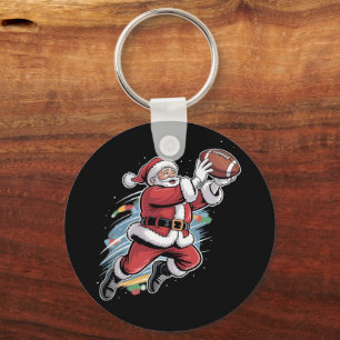 Santa Claus Playing American Football Christmas Key Ring