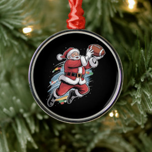 Santa Claus Playing American Football Christmas  Metal Ornament