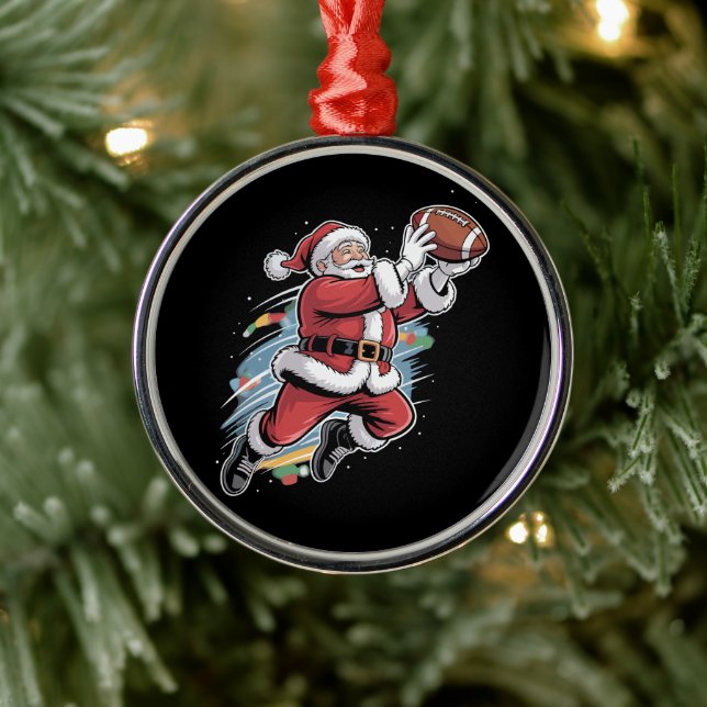 Santa Claus Playing American Football Christmas  Metal Ornament (Tree)