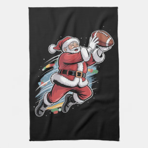 Santa Claus Playing American Football Christmas  Tea Towel