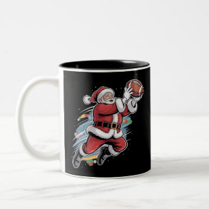 Santa Claus Playing American Football Christmas  Two-Tone Coffee Mug