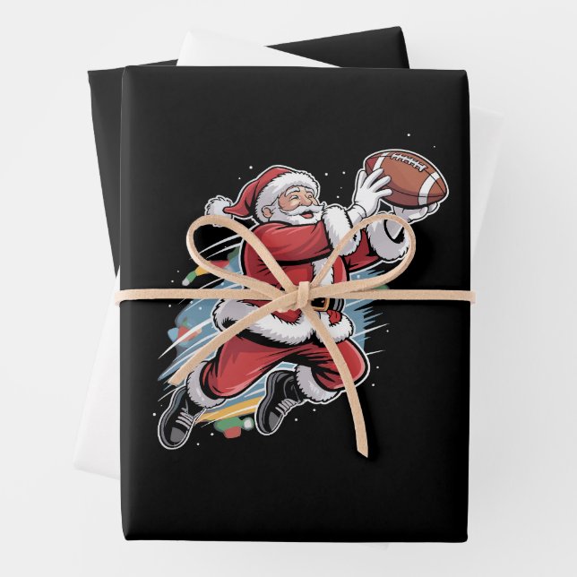 Santa Claus Playing American Football Christmas  Wrapping Paper Sheet (In situ)