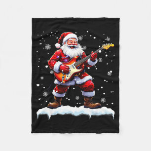 Santa Claus Playing B Guitar Christmas Xmas Music  Fleece Blanket