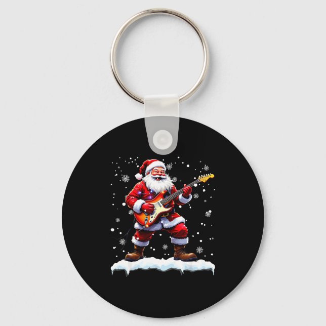 Santa Claus Playing B Guitar Christmas Xmas Music  Key Ring (Front)