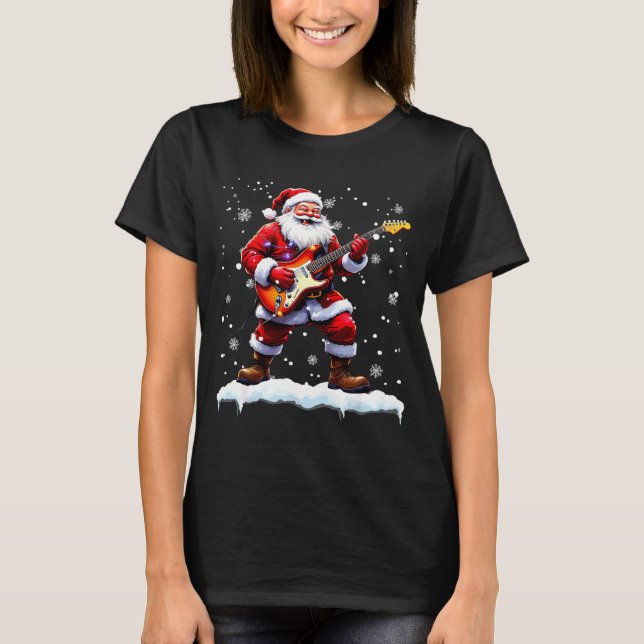 Santa Claus Playing B Guitar Christmas Xmas Music  T-Shirt (Front)
