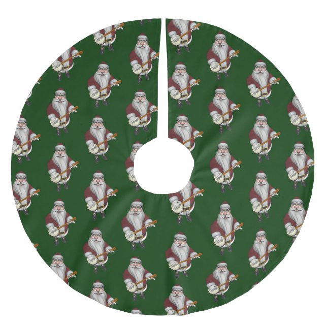 Santa Claus Playing Banjo Brushed Polyester Tree Skirt (Front)