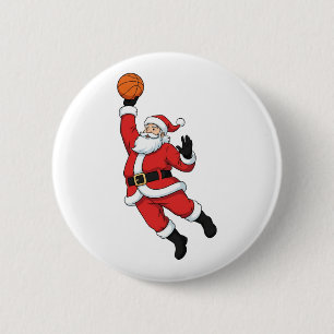 Santa Claus Playing Basketball Funny Christmas 6 Cm Round Badge