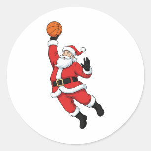 Santa Claus Playing Basketball Funny Christmas Classic Round Sticker
