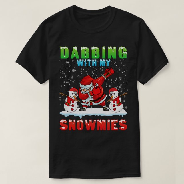 Santa Claus Playing Boxing Dabbing With Snowmies M T-Shirt (Design Front)