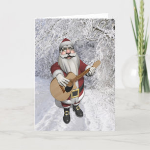 Santa Claus Playing Christmas Songs On His Guitar Holiday Card