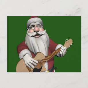 Santa Claus Playing Christmas Songs On His Guitar Holiday Postcard