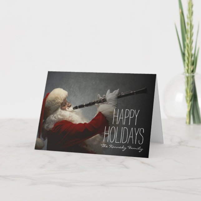 Santa Claus Playing Clarinet Holiday Card (Front)